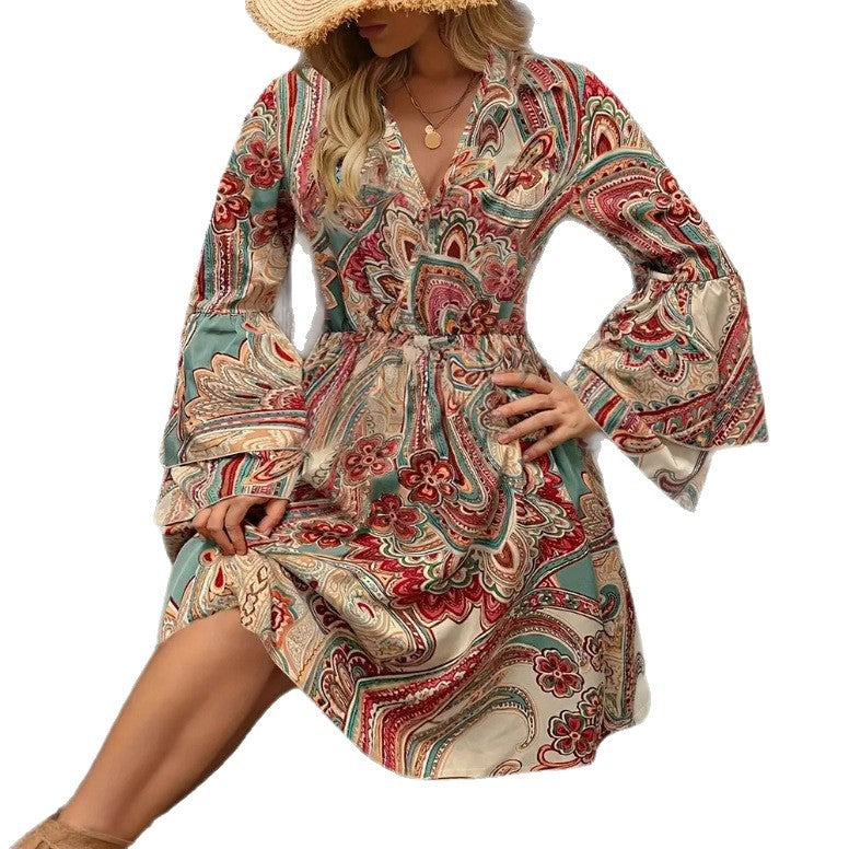 V-neck Long Sleeve Women's Dress