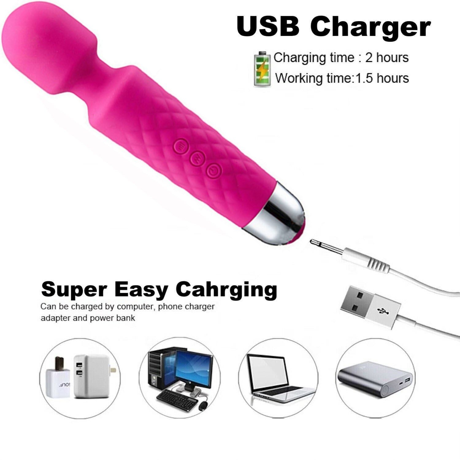 Magic Massage Wand Muscle Relaxation Massager 20 Speed Vibrating Full Body Therapy Motor USB Rechargeable