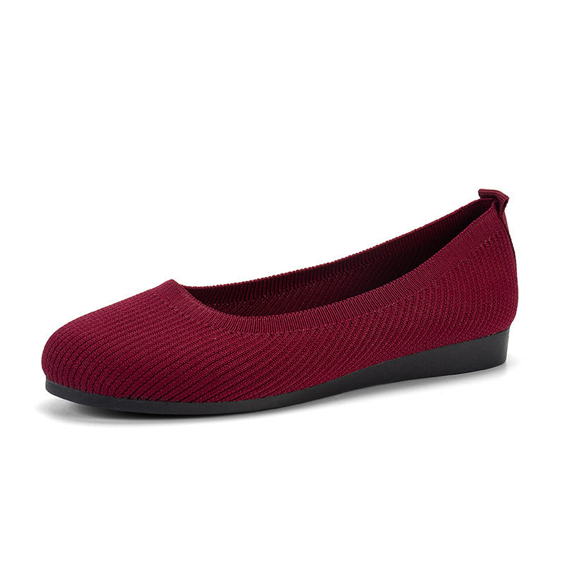Round Toe Flats Shoes Casual Comfortable Soft Slip On Knit Mesh Shoes For Women