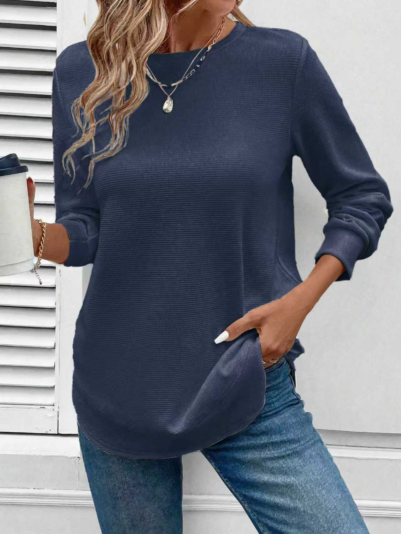 Women's Solid Color Round Neck Loose Stylish Sweatshirt
