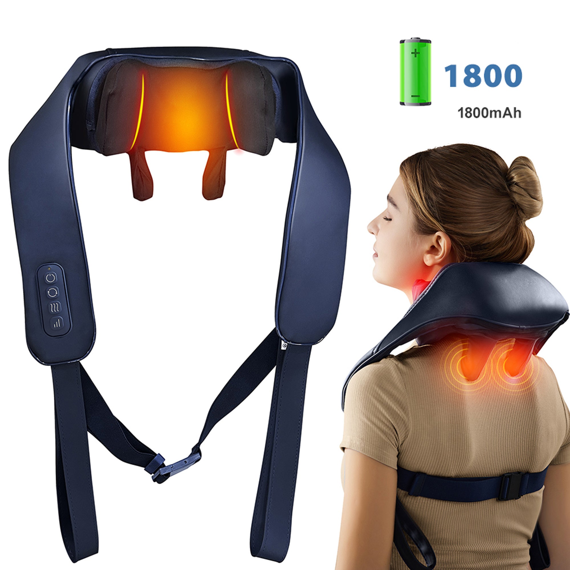 Kneading Shoulder Massager With Heat Therapy 2 Speed Modes Portable Neck Back Pain Relief
