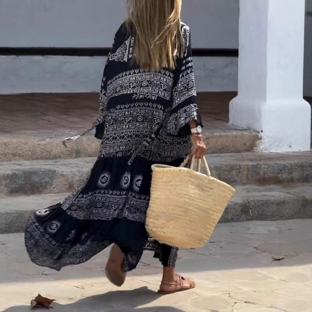 Ethnic Print Bohemian Vacation Dress