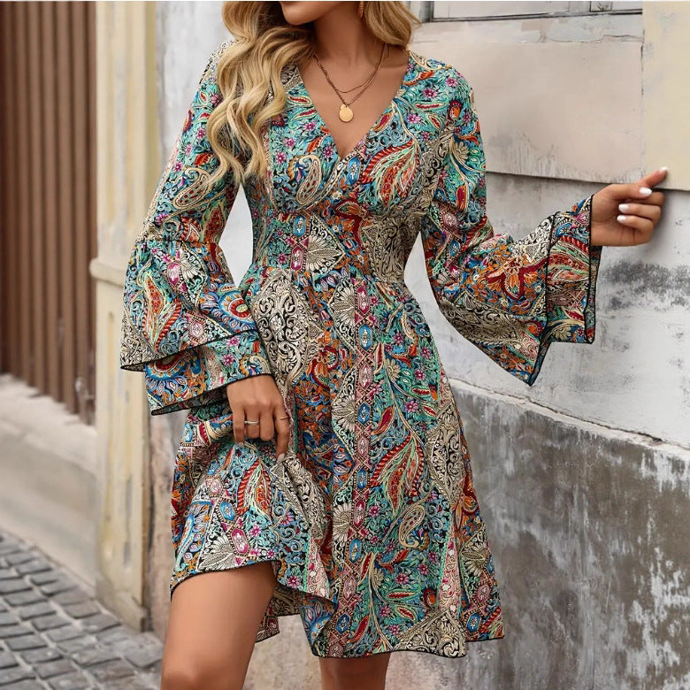 V-neck Long Sleeve Women's Dress