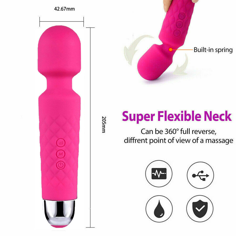 Magic Massage Wand Muscle Relaxation Massager 20 Speed Vibrating Full Body Therapy Motor USB Rechargeable