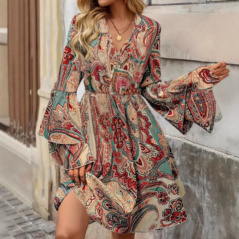 V-neck Long Sleeve Women's Dress