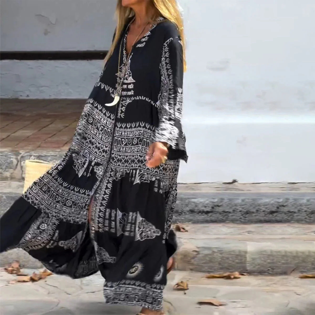 Ethnic Print Bohemian Vacation Dress